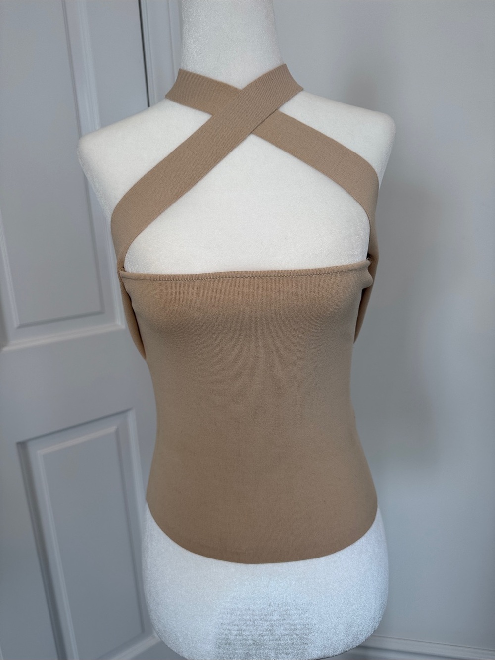 Alice + Olivia Tan Cross-Strap Tube Camisole